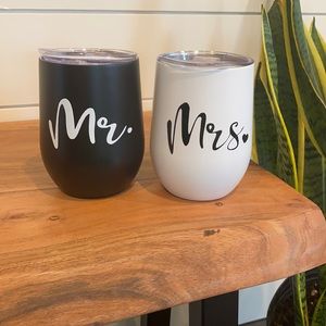 Mr. and Mrs. travel mugs for bride and groom
